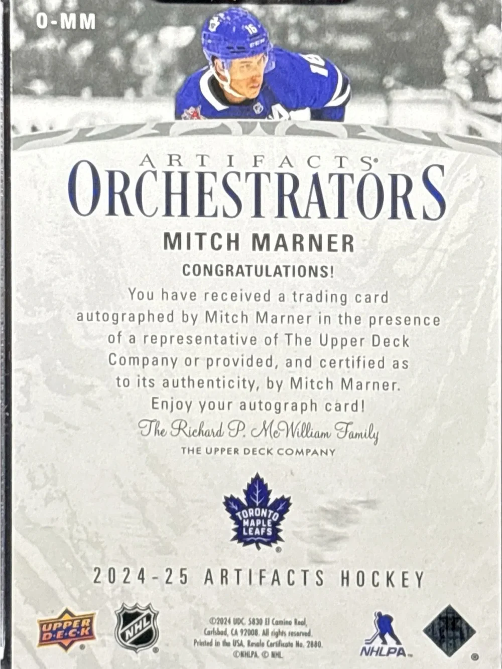 Upper Deck Mitch Marner Toronto Maple Leafs Auto Hockey Trading Card LE 20/25